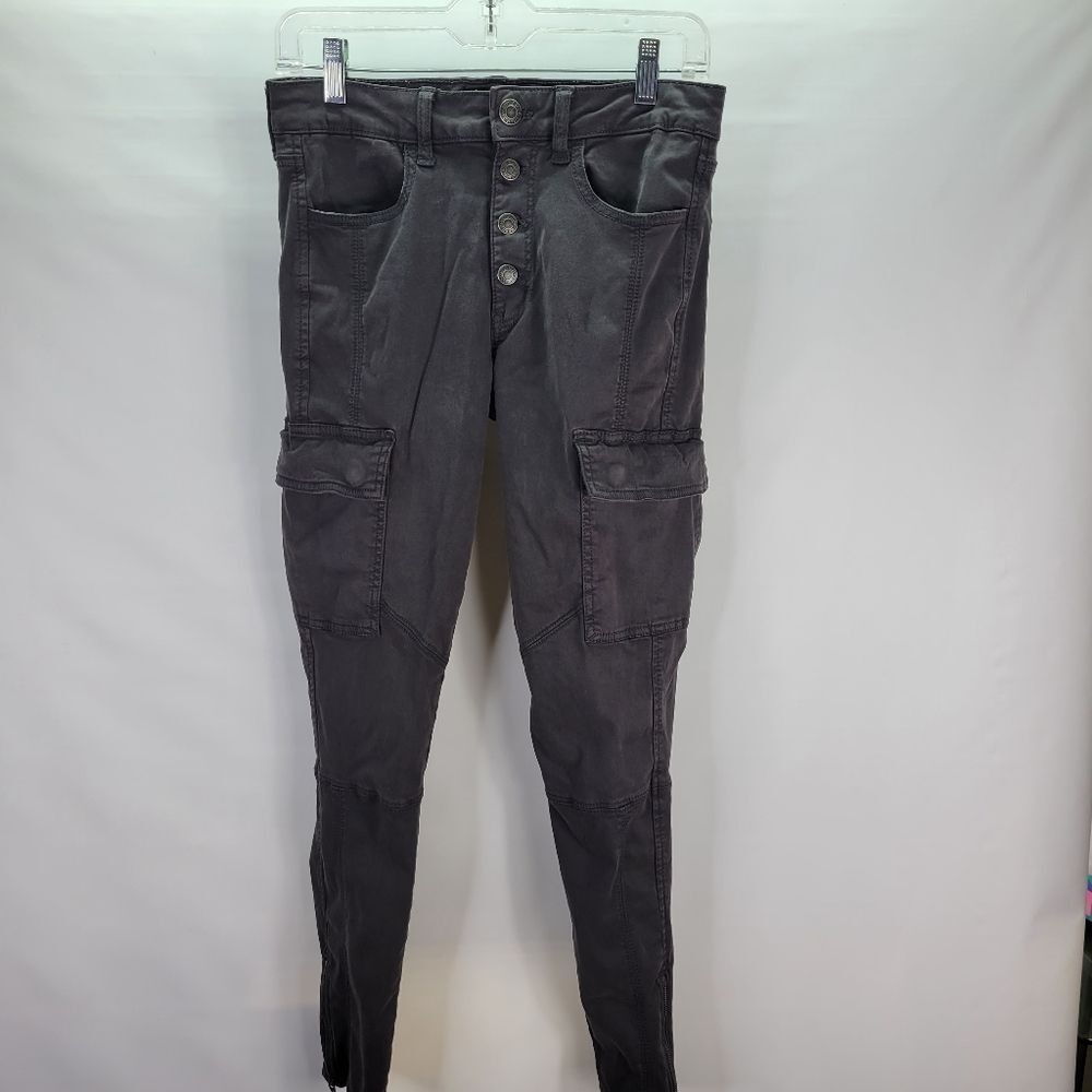 American Eagle Outfitters Hi-Rise Jeggings Cargo Pants Black Charcoal Size 6